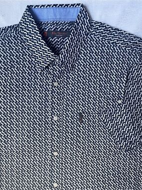 Ben Sherman 100% cotton Navy & White Geometric Wave Button-Down Shirt XXL